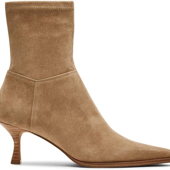 Women's Khaki Faux Suede Kitten Heel Ankle Boots with Zipper - Picture 1 of 6